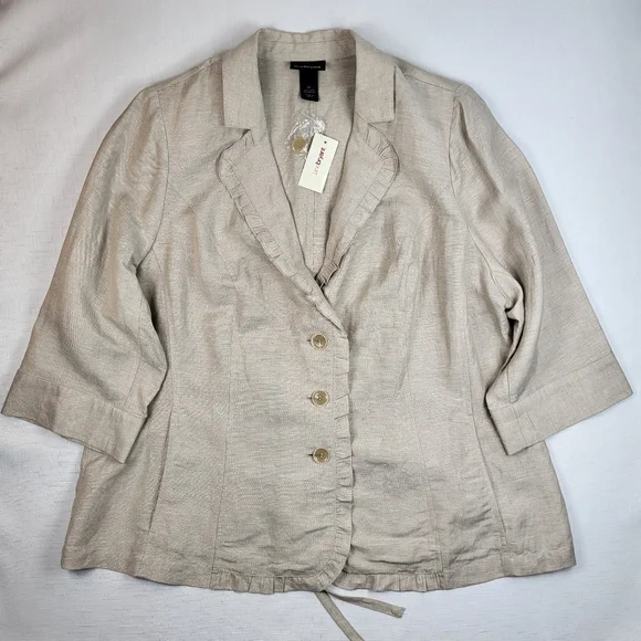 Lane Bryant Blazer JACKET Linen Blend Womens Size 20 Ruffle 3/4 Sleeves NWT - Picture 10 of 16